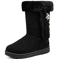ALTOCIS Women’s Fur Lined winter snow boots Short Mid Calf fashion boot Art Resin button Faux Suede boots for women