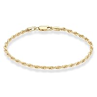 Miabella 18K Gold Over Sterling Silver Italian 2mm, 3mm Diamond-Cut Braided Rope Chain Bracelet for Men Women, Solid 925 Made in Italy