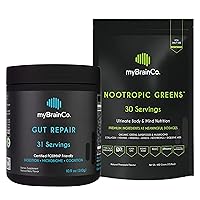 Prebiotics, Probiotics, and Daily Greens - Gut Repair Probiotic Powder (310g) + Nootropic Greens Powder (450g) for Immune, Brain + Gut Support
