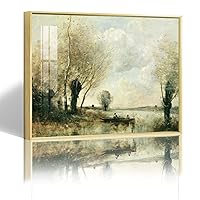 Jean Baptiste Camille Corot,Fishermen Moored At A Bank Oil On Canvas Photograph,art Prints Vintage Wall Decor Famous Living Room Oil Painting Classic Artwork Pictures Home Decor Golden-Jean Baptiste
