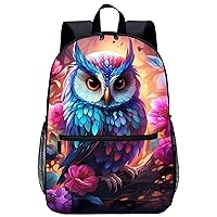 Floral Owl 17 Inch Laptop Backpack Large Capacity Daypack Travel Shoulder Bag for Men&Women