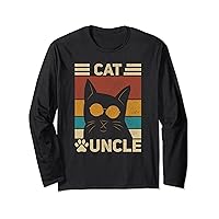 Cat Uncle Black Cat Men Cat Lover Retro Cat Themed Funny Cat Long Sleeve T-Shirt