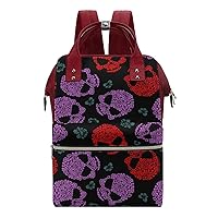 Scary and Cute Flower Skull Pattern Durable Travel Laptop Hiking Backpack Waterproof Fashion Print Bag for Work Park Red-Style