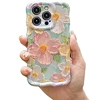 Cute Case for iPhone 13 Pro, Colorful Retro Oil Painting Printed Flowers Case, Fashion TPU Floral Laser Beam Glossy Pattern Curly Waves Frame Shockproof Protective Case Cover for Girl Women
