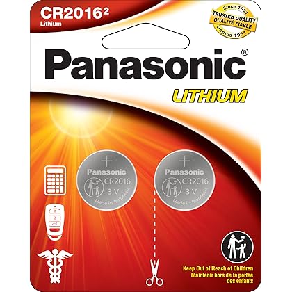 Panasonic CR2016 3.0 Volt Long Lasting Lithium Coin Cell Batteries in Child Resistant, Standards Based Packaging, 2-Battery Pack