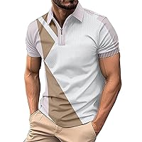 Men's Classic Short Sleeve T Shirt1/4 Zip Up Casual Summer Slim Fit T-Shirts Contrast Color Printed Tops Beach Tees