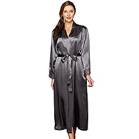 Women's Silk Robe, Full Length, Lace Trim, 2 Pocket, Le Soir Dream