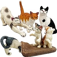 Gemini&Genius Cat Toy for Kids, Realistic Cat Figurines, Colorful Cat Toys, Pet Animal Toy Playset, Cute Cats Action Figures Cake Topper Christmas Birthday Gift for Kids-6Pcs