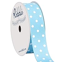 Ribbli Grosgrain Polka Dot Craft Ribbon,7/8 Inch,10-Yard Spool,Blue Topaz with White Dots,Use for Hair Bows,Gift Wrapping,All Crafting and Sewing