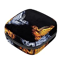 Sanitary Napkin Storage Bag for Feminine Pads, First Period Kit for Women, Bird Fire Water Black Portable Menstrual Period Sanitary Pouch