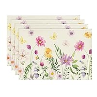 Artoid Mode Floral Butterfly Summer Placemats Set of 4, 12x18 Inch Seasonal Spring Placemats for Party Kitchen Dining Summer Decoration