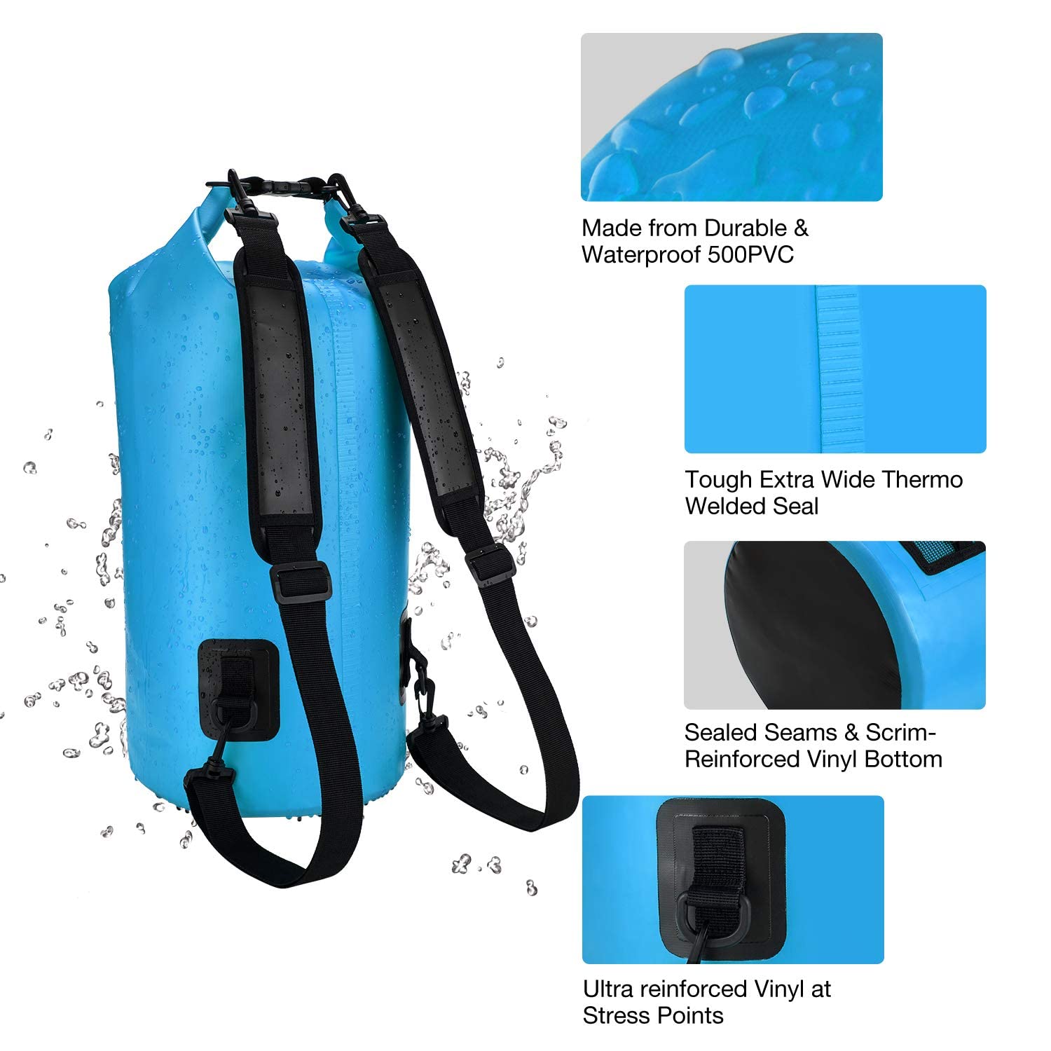 Piscifun Dry Bag, Waterproof Floating Backpack 5L/10L/20L/30L/40L, with Waterproof Phone Case for Kayking, Boating, Kayaking, Surfing, Rafting and fishing