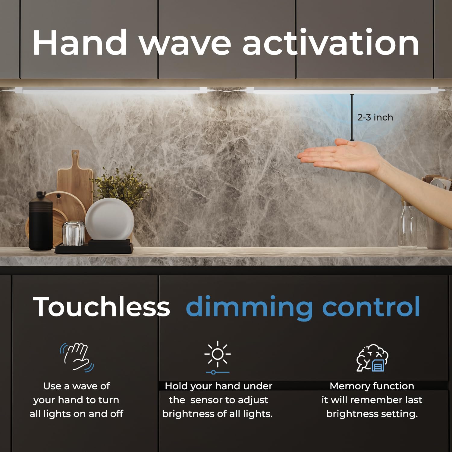 Mua EShine Hand Wave Activated Under Cabinet LED Lighting Kit, Dimmable,  4-Pack 12 in Touchless Dimming Control, Black Under Counter Lights for  Kitchen, Garage, Shelf, Pantry Cool White (6000K) trên