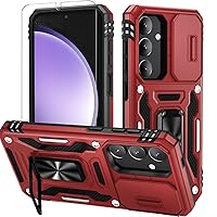 for Samsung Galaxy S24 Plus Case with Slide Camera Cover and Screen Protector, Military Grade Protection [Rotated Ring Kickstand] Heavy Duty Shockproof Protective Case-Red
