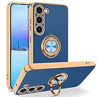 BENTOBEN for Samsung Galaxy S23 Case, 360° Ring Holder Kickstand Support Car Mount Elegant Plating Edge Slim Shockproof Soft TPU Protective Phone Cover for Samsung Galaxy S23 6.1