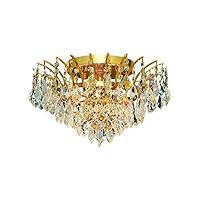 Elegant Lighting 8033F16G/EC Cut Clear Crystal Victoria 6-Light, Single-Tier Flush Mount Crystal Chandelier, Finished in Gold with Clear Crystals