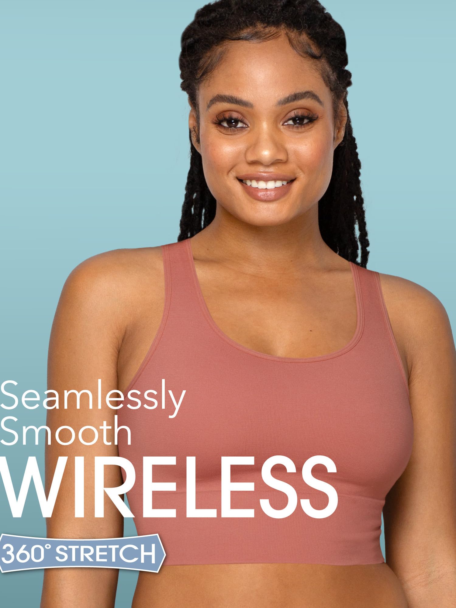 Fruit of the Loom Women's 360 Stretch Longline Sport, Comfortable Wireless Bras, Seamless Full-Coverage for a Natural Shape
