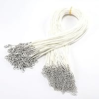 10Pcs 1.5/2mm White Handmade Leather Chains Adjustable Braided Rope Pendant Charm DIY Findings Bulk Lobster Clasp String Cord Jewelry Making (White, 1.5mm(0.06 inch))