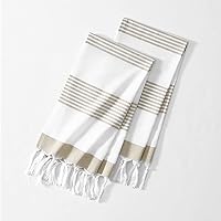 Elrene Home Fashions Boho Harper Stripe Knotted-Tassel Hand Towels, 16 Inches by 30 Inches, Set of 2, Beige