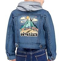 Adventure Toddler Hooded Denim Jacket - Illustration Jean Jacket - Mountain Denim Jacket for Kids