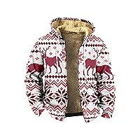 Men's Christmas Jacket Winter Zip Up Hoodie Sherpa Fleece Lined Jackets Sweatshirt Warm Thick Heavyweight Coats