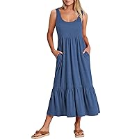 ANRABESS Women's Summer Sleeveless Maxi Sundress Swing Casual Flowy Tiered Shirts Dress Beach Travel Vacation Outfits