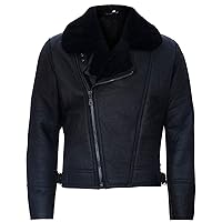 Men’s Aviator Cross Zip Shearling Sheepskin Black Leather Jacket