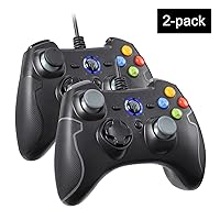 (2 Pack) Wired Gaming Controller, EasySMX PC Game Controller Joystick with Dual-Vibration Turbo and Trigger Buttons for Windows/Android/ PS3/ TV Box (Black and Gray)