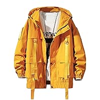 Men Streetwear Hip Hop Bomber Jacket Harajuku Ribbons Pockets Windbreaker Korean Style Fashions Clothing Yellow XL