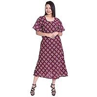 Indian 100% Cotton Maroon Color Women Evening Boho Short Dress Plus Size Floral Print