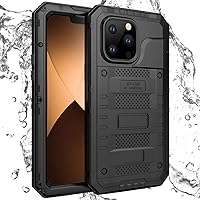 Case for iPhone 14/14 Plus/14 Pro /14 Pro Max, IP68 Waterproof Metal Heavy Duty Defender Case [10 FT Military Drop Protection] Full-Body Heavy Duty Shockproof Dustproof Case,Black,iPhone14 Pro Max