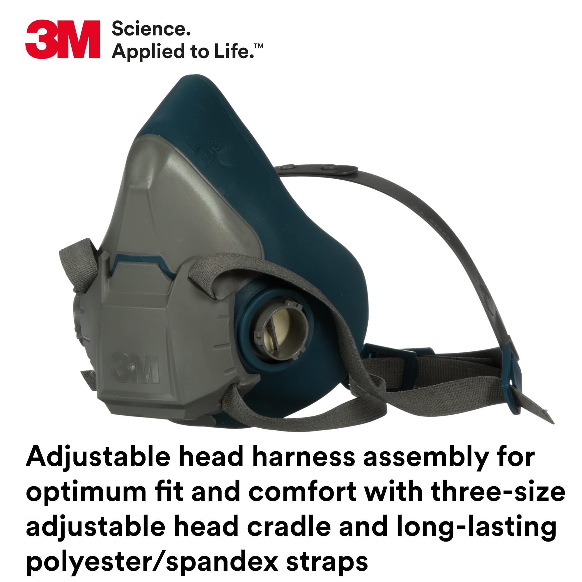 3M Rugged Comfort Half Facepiece Reusable Respirator 6501, Cool Flow Valve Helps Reduce Heat and Moisture, Silicone Faceseal Provides a Firm Seal, Welding, Sanding, Cleaning, Grinding, Small