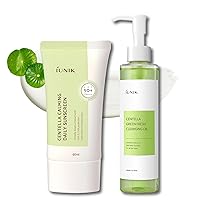 Centella Calming Moisture Daily Sunscreen SPF 50+ PA++++ Non-greasy No White Cast & Centella Asiatica Cleansing Oil Pore, Sebum Control Oil Cleanser Makeup & Sunscreen Remover Korean Skincare