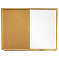 Quartet Combination Whiteboard & Corkboard, 3' x 2' Combo White Board & Cork Board, Oak Finish Frame (S553)