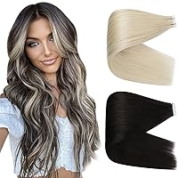 Full Shine BlondeTape in Hair Extensions And Black Tape in Hair Extensions 18 Inch Real Human Hair