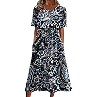 Womens Summer Dresses Long Sleeve Maxi Dress Plus Size 2023 Mid Length Dance Dress Women Short Sleeve Fall Classic with Pockets Graphic Crewneck Loose Fitting Dresses Black