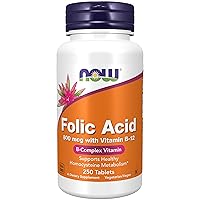 Supplements, Folic Acid 800 mcg + B-12 (Cyanocobalamin) 25 mcg, B Complex Vitamin, 250 Tablets