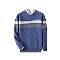 Men's O-Neck Cashmere Sweater Thickened Color-Blocked Pullover Large Size Knitted Sweater Winter Warm Shirt