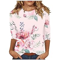 Todays Daily Deals Clearance Summer 3/4 Length Sleeve Tops for Women 2024 Dressy Casual Sunflower Floral Graphic T Shirts Vacation Going Out Workout Crewneck Blouses Ladies Tunic Comfy Tees Shirts