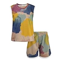 Kids Girls Boys Tie Dye Print Clothing Sets Sleeveless Tank Top Shirt and Bottom 2Pcs Outfits Team Training Uniform