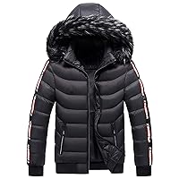 Men's Winter Thicken Coat Warm Parka City Jacket with Removable Fur Hood Insulated (runs small, order two size up)