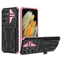 Case for Samsung Galaxy S23/S23 Plus/S23 Ultra, Wallet Case with Card Slots and Kickstand Slim Heavy Duty Defender Armor Military Grade TPU Cover,Pink,S23 6.1