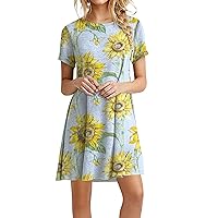 Summer Dresses for Women 2023,Plus Size Sunflower Loose Casual Dress Oversized Crewneck Short Sleeve T-Shirt Dress,S-5XL