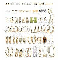 YADOCA 44 Pairs Gold Hoop Earrings Set for Women Girls Chain Fashion Link Hoop Stud Drop Dangle Earrings Boho Statement Acrylic Pearl Earrings Hypoallergenic Earrings Birthday Party Jewelry Gift