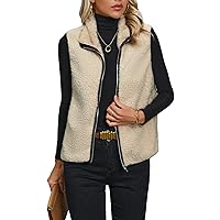 SweatyRocks Women's Sleeveless Zip Up Teddy Vest Jacket Casual Collar Warm Coat