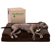 Furhaven Orthopedic Dog Bed for Large/Medium Dogs w/ Removable Bolsters & Washable Cover, For Dogs Up to 55 lbs - Plush & Suede Sofa - Espresso, Large