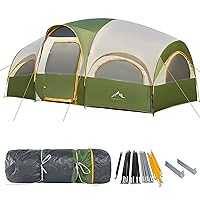 8 Person Tent for Camping, Waterproof Windproof Family Tent with Rainfly, Divided Curtain Design for Privacy Space, Portable with Carry Bag