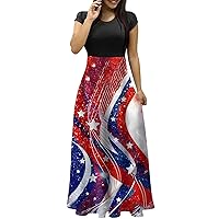 Fourth of July Dresses Elegant Dresses for Women American Flag Print A Line Patriotic Dresses Short Sleeve Round Neck Tunic Dresses Red X-Large