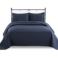 Luxe Bedding 3-Piece Oversized Quilted Bedspread Coverlet Set, Standard 100 by Oeko-Tex (Full/Queen, Navy Blue)