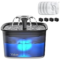 Veken 95oz/2.8L Pet Fountain & Original Design 8 Pack Replacement Filters & Sponges Set (Space Black, Plastic)
